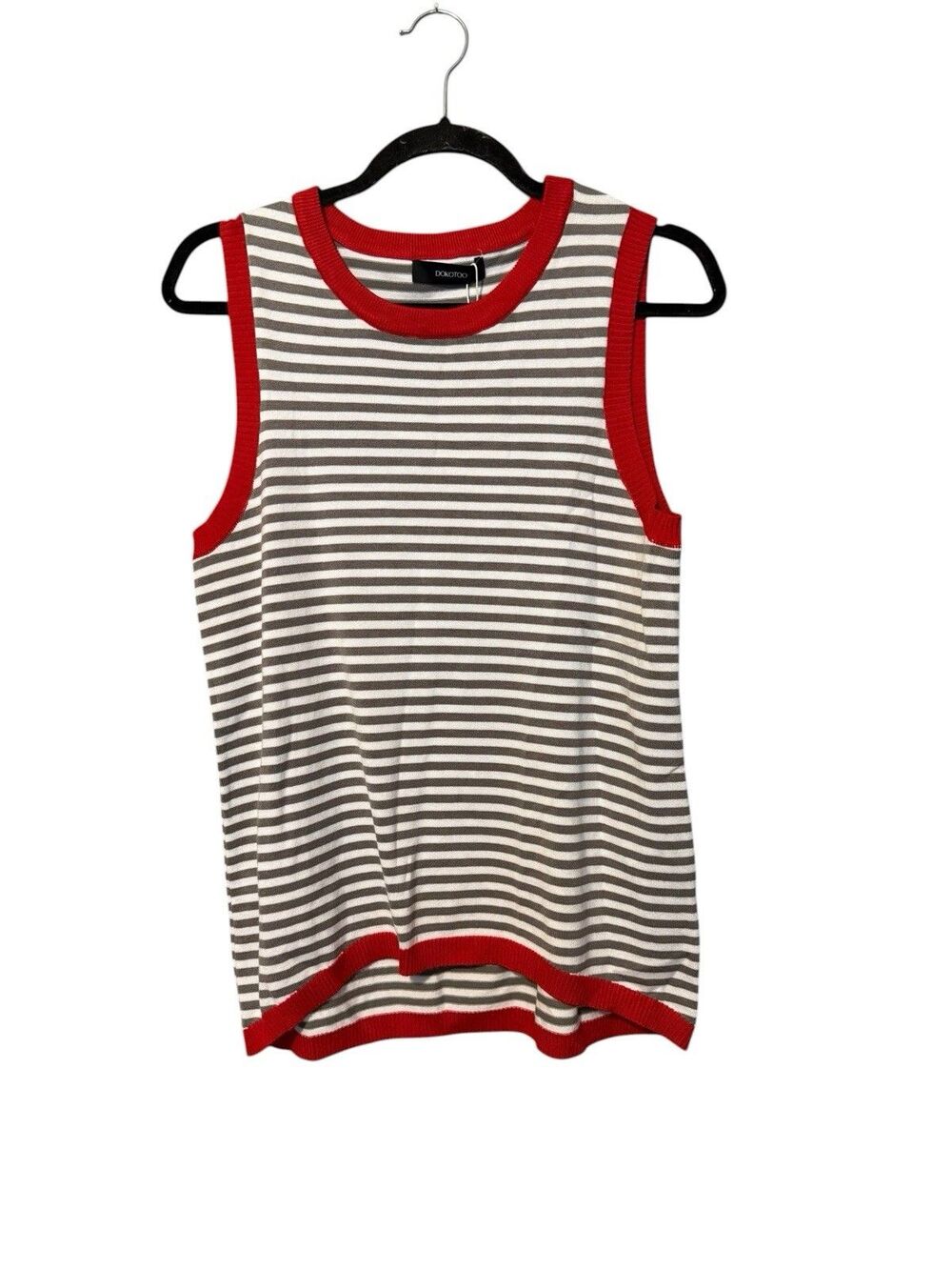 Dokotoo Sleeveless Top Preppy Coastal Nautical Striped Red Trim Knit M NEW